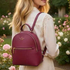 Kate Spade New York Perry Small Backpack Deep Berry Saffiano Leather